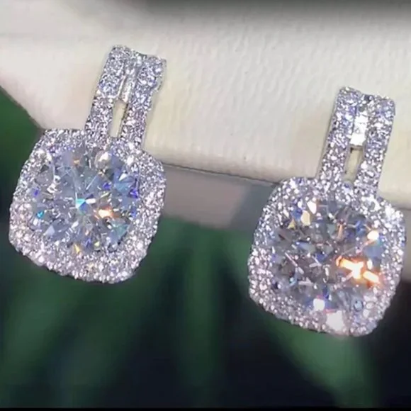 Fashion Silver Color Earrings for Women White Cubic Zirconia Earrings Jewelry - Picture 2 of 4